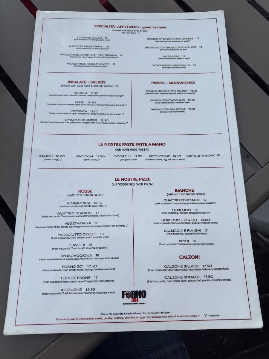 Forno 301 Menu - Image 1